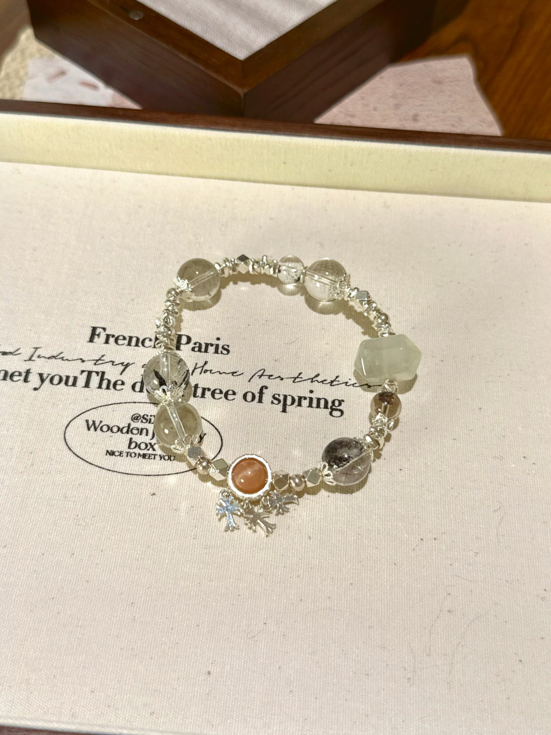 ▫️▪️ Green Ghost Shining Sunstone Double-Pointed Bracelet